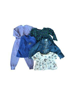 Vintage 1990s Girl's Size 4T Bundle 6 Pieces Tops Pants Plaid Sweat Set Floral